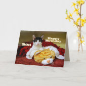 Carte Son Joyeux Kitten d'anniversaire avec Tigre de Jou (Fleur jaune)