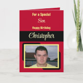 Carte Son nom photo rouge jaune anniversaire (Devant)