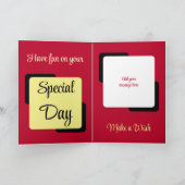 Carte Son nom photo rouge jaune anniversaire (Intérieur)