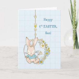 Carte Son premier 1er lapin mignon de Pâques sur la cout