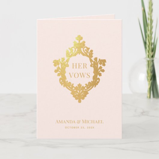 Carte Son Vows Crest Rose Faux Gold Foil Mariage élégant (Devant)