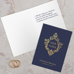 Carte Son Vows Marine Blue Faux Gold Vintage Crest Maria