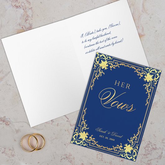 Carte Son Vows Royal Blue Vintage Faux Gold Foil Mariage