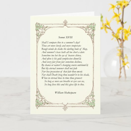 Carte Sonnet # 18 par William Shakespeare (Fleur jaune)