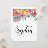 Carte Sophia nom signe Sophia floral Calligraphie Baby (Devant/Arrière en situation)