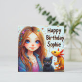 Carte SOPHIE ~ Joyeux anniversaire ~ AXOLOTL ET CAT ~ (Debout devant)