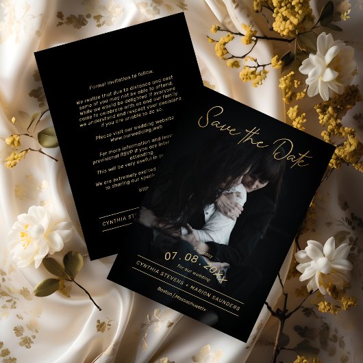 Carte Sophisticated Golden Script Photo LGTB Wedding