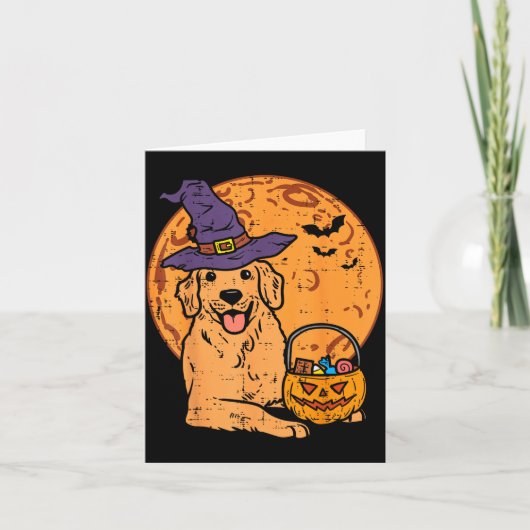 Carte Sorcier de Retriever doré Lune Jack O Lantern (Devant)