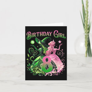 Carte Sorcière 8 Ans Rose et Vert Oiseau 8 Ans