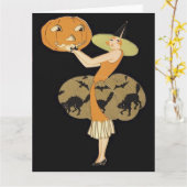 Carte Sorcière Art Déco Citrouille Jack O Lantern Chat N (Fleur jaune)