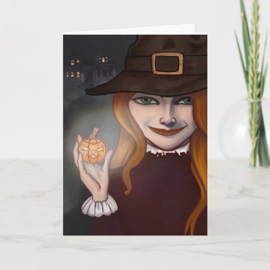 Carte Sorcière avec Jack O'Lantern 5"x 7" pliage sur car (Devant)