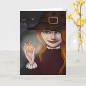 Carte Sorcière avec Jack O'Lantern 5"x 7" pliage sur car (Fleur jaune)