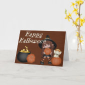 Carte Sorcière, Citrouille, Chat & Cauldron Joyeux Hallo (Fleur jaune)