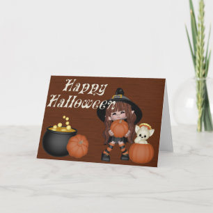 Carte Sorcière, Citrouille, Chat & Cauldron Joyeux Hallo