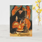 Carte Sorcière Citrouille Diable Démon Chat Noir (Fleur jaune)