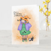 Carte Sorcière dansante et chat (Fleur jaune)