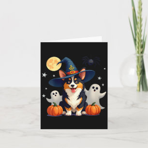 Carte Sorcière de chien Corgi noir et fauve Halloween po
