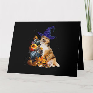 Carte Sorcière de chien Sheltie et citrouilles Halloween