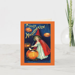 Carte Sorcière de fille de Halloween Vintage Jolly