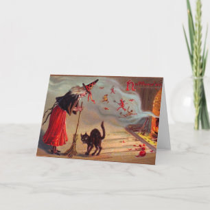 Carte Sorcière de Halloween et chat noir