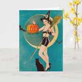 Carte Sorcière de la fille de l'Halloween Pin-up (Fleur jaune)