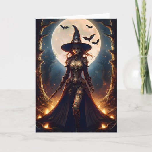 Carte Sorcière de la forêt Steampunk Halloween (Devant)
