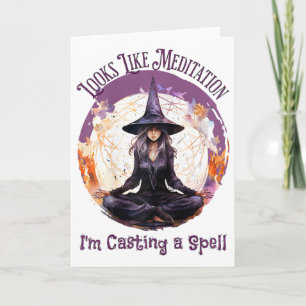 Carte Sorcière de yoga méditant lançant un sort, Hallowe