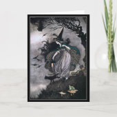 Carte Sorcière d'Halloween avec chat et chauves-souris n (Devant)