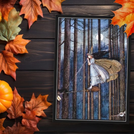 Carte Sorcière d'Halloween avec chat noir sur chambre