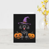 Carte Sorcière d'Halloween Chien Caniche Noir Standard S (Fleur jaune)