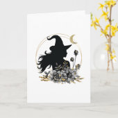 Carte Sorcière d'Halloween contemporaine moderne (Fleur jaune)