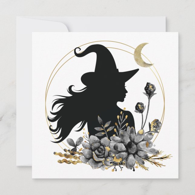 Carte Sorcière d'Halloween contemporaine moderne (Devant)