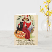Carte Sorcière d'Halloween vintage et chat noir (Fleur jaune)