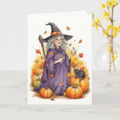Carte Sorcière éffrayante d'Halloween (Fleur jaune)