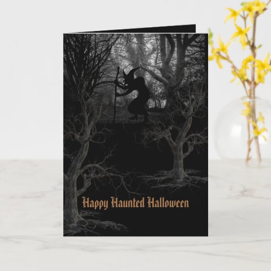 Carte Sorcière en forêt Éffrayante Halloween (Fleur jaune)