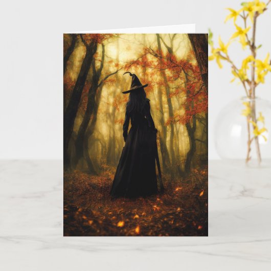 Carte Sorcière En Forêt Halloween Salutation (Fleur jaune)