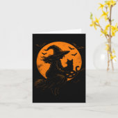 Carte Sorcière et chat mignon, chaton noir pour Hallowee (Fleur jaune)