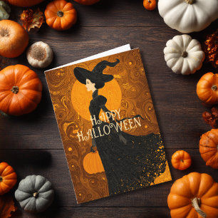 Carte Sorcière gothique Citrouille Halloween Élégant Art