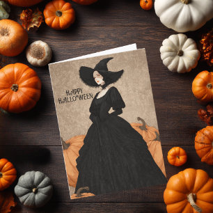 Carte Sorcière gothique Citrouille Halloween Élégant Art