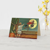Carte sorcière Halloween vintage (Fleur jaune)