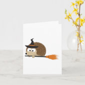 Carte Sorcière Hérisson. Joyeux Halloween ! (Fleur jaune)