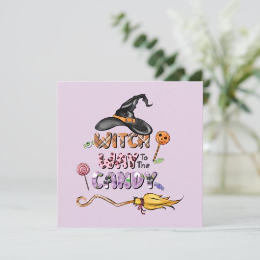 Carte Sorcière jusqu'au bonbon - Halloween amusant (Debout devant)