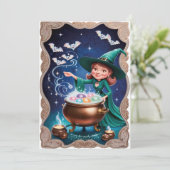 Carte Sorcière magique d'Halloween avec Cauldron (Debout devant)
