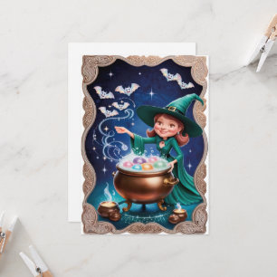 Carte Sorcière magique d'Halloween avec Cauldron