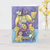 Carte Sorcière mignonne de Halloween, Madame folle de (Fleur jaune)