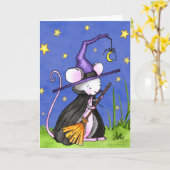 Carte Sorcière minuscule Halloween de souris (Fleur jaune)