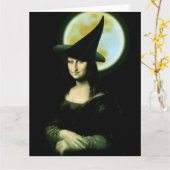 Carte Sorcière Mona Lisa Halloween Pleine lune (Fleur jaune)