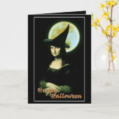 Carte Sorcière Mona Lisa Halloween Pleine lune (Fleur jaune)