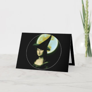 Carte Sorcière Mona Lisa Halloween pleine lune