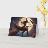 Carte Sorcière Steampunk Halloween Vol au Clair de Lune (Fleur jaune)
